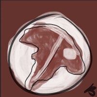 a drawing of a bird in a circle on a brown background